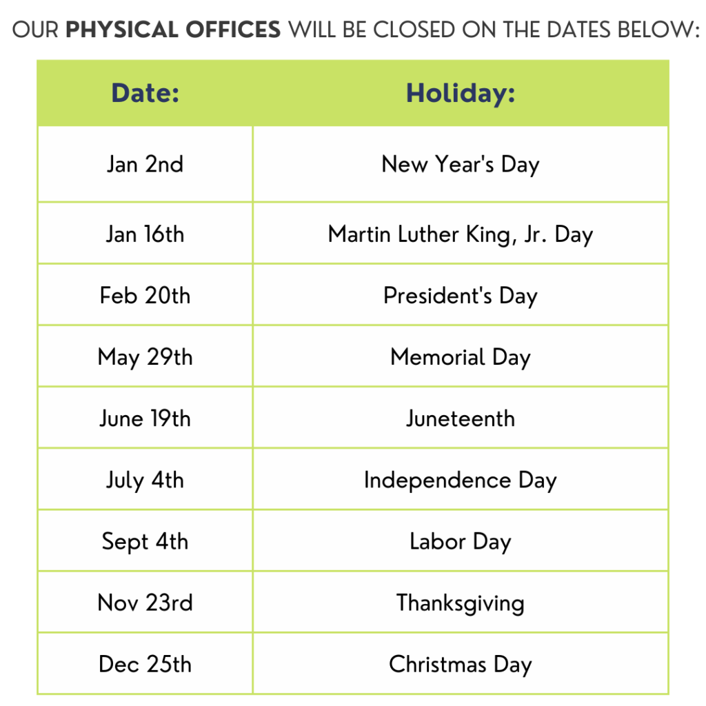 Administrative Holidays